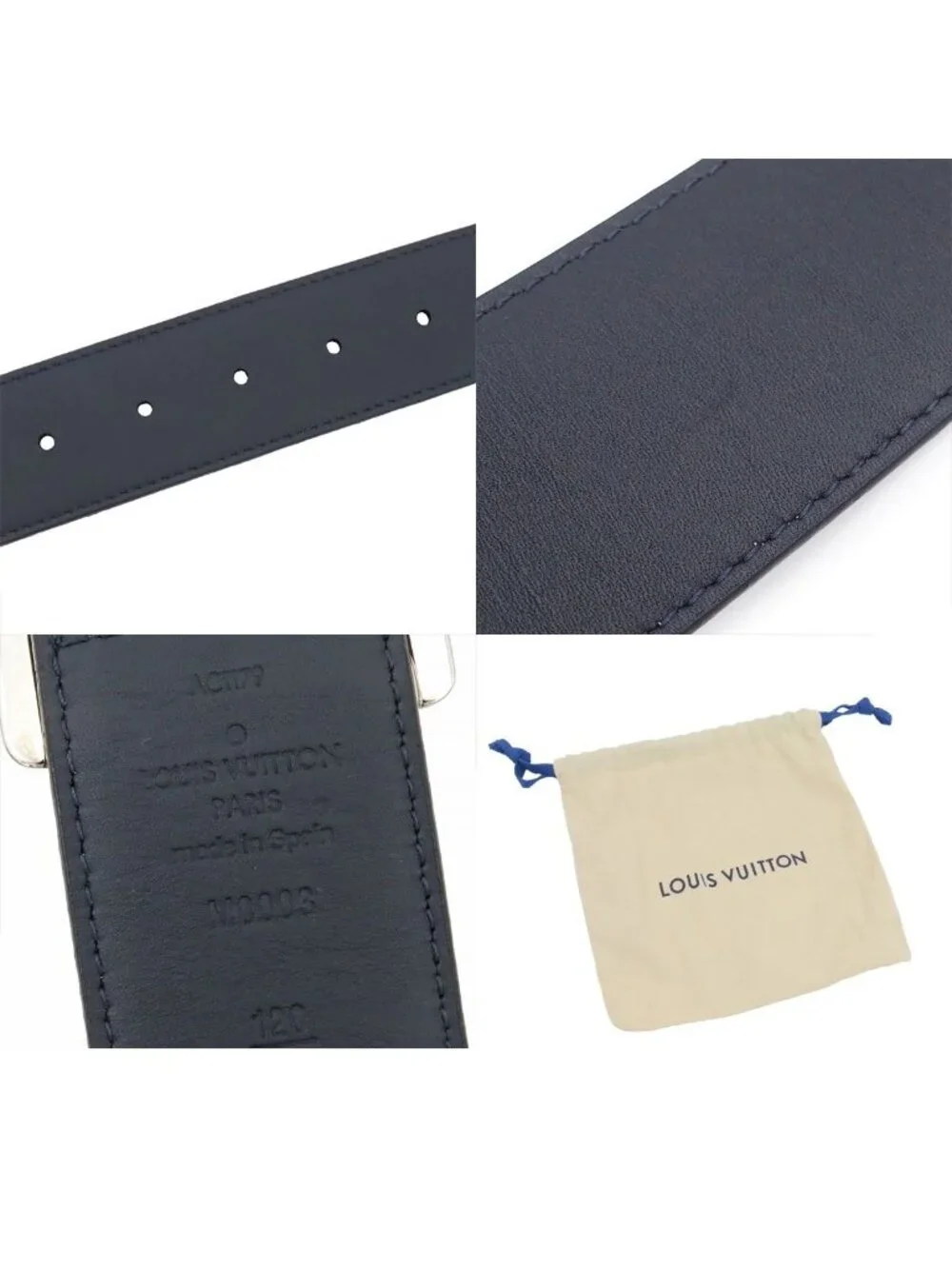 Louis Vuitton Ceinture Reverso White Navy Monogram Canvas Reversible Belt 120/48